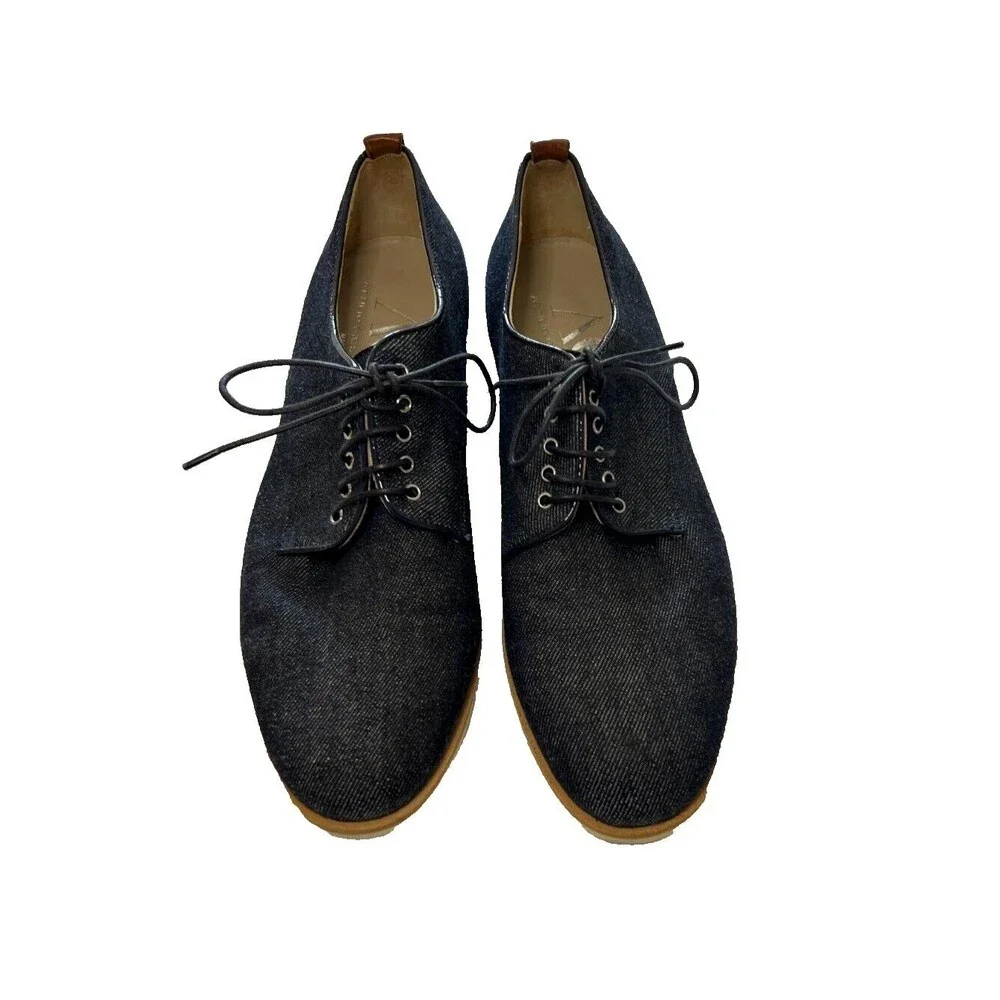AGL Womens Denim Blue Print Leather Lace Up Oxfords Casual Shoes Size 38.5 Italy